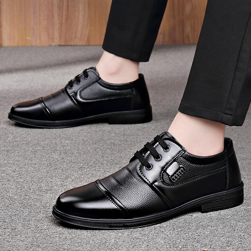 2025 spring and autumn new men's leather shoes men's shoes dress casual shoes lace-up business leather shoes men's round head splicing shoes