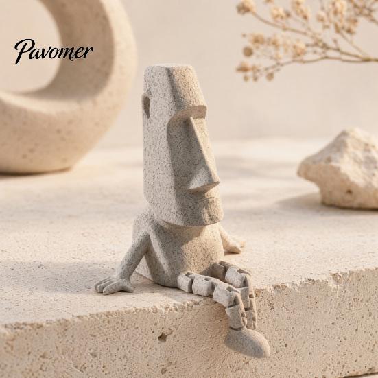 Collectible Moai Souvenir 3D Printed Articulated Statue Ornament, Movable Joints Figurine, Stable Stone One-piece Molded Figure Texture Sculpture for