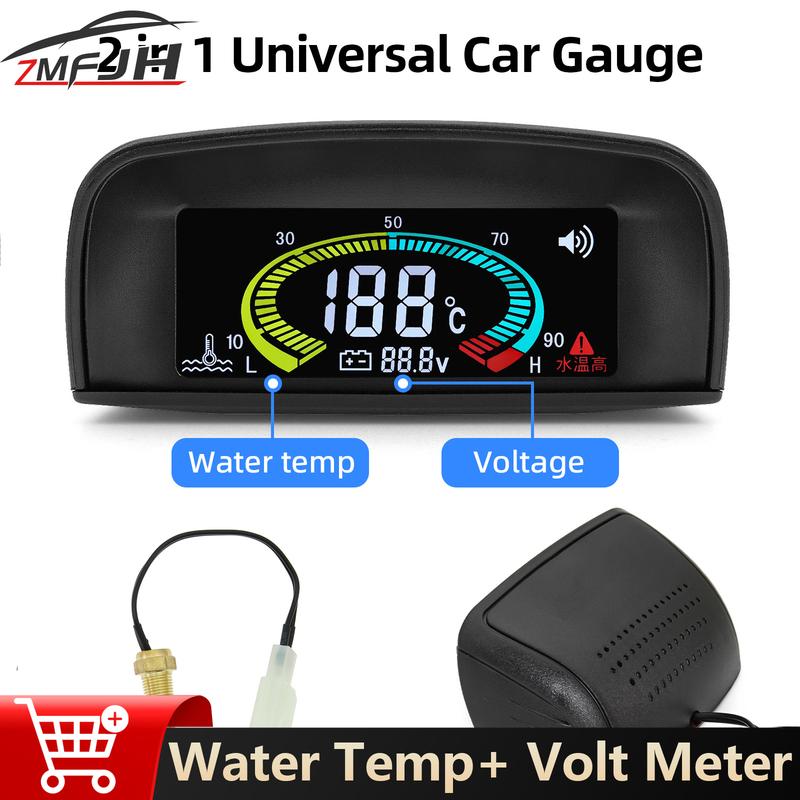 2 In 1 Car Truck Water Temperature Gauge Voltmeter With Water Temp Sensor Universal Water Temp Voltage Indicator 12V 24V