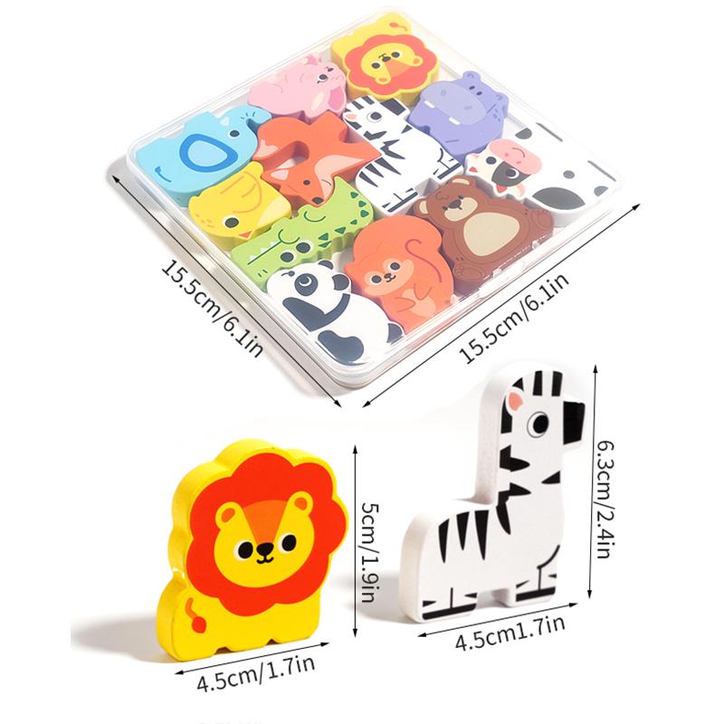 Dětské logické myšlení Dřevěné puzzle hračky Kreslené Jídlo Zvířata Dinosauři Doprava Poznávání Párování Vzdělávací hračky