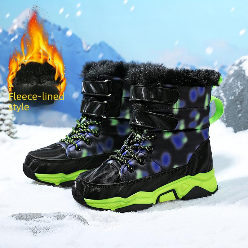 Boys' 2023 Winter High-Top Snow Boots: Thick, Warm Velvet Lining, Non-Slip Sole.