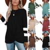 Color Block Long Sleeve Casual Top Round Neck Womens T Shirt Fall Winter