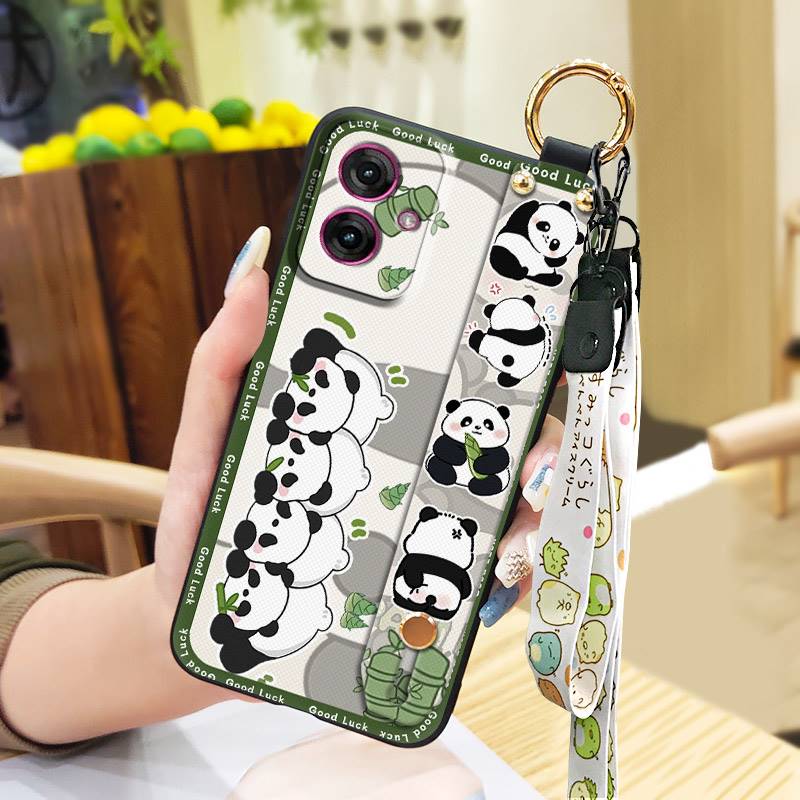 Phone Holder Wrist Strap Phone Case For MOTO G55 5G Fashion Design Wristband Panda Kickstand Cute Soft case Anti-dust