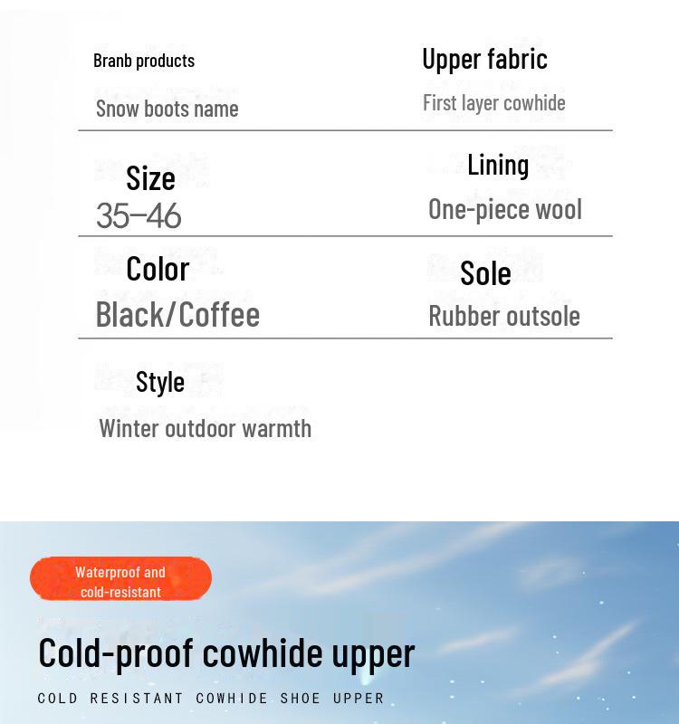 Real Wool Waterproof Winter Boots -40°F, Non-Slip Genuine Leather