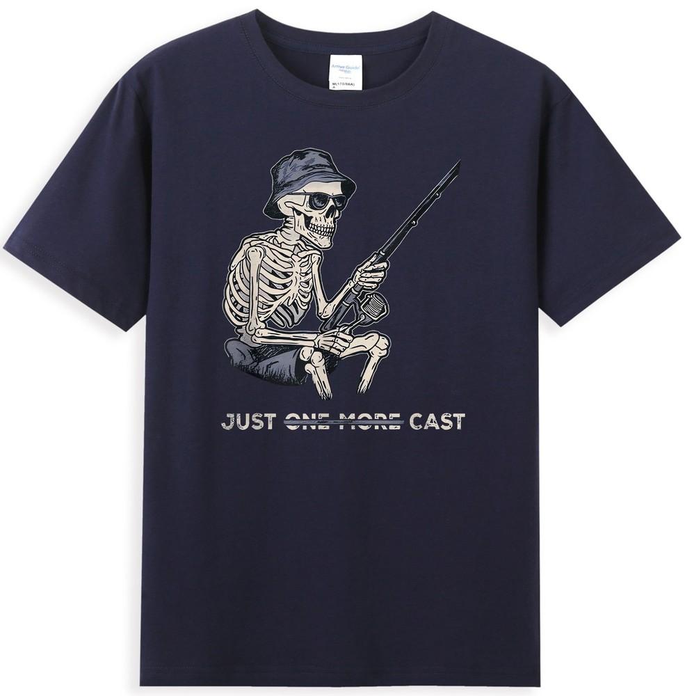 Just One More Cast Funny Skeleton Fishing Graphic Unisexs TShirt S