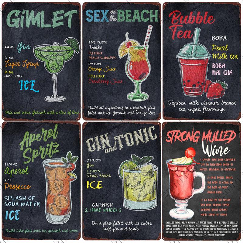 Daiquiri Винтаж Коктейль Металл Жестяной Знак Бар Паб Домашний декор Человек Пещера Стена Арт Плакат Джин и Тоник Гимлет Кайпиринья Табличка N392