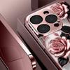 Pink Rose Pattern Metallic Tempered Glass Phone Case For iPhone 17 16 15 14 13 12 11 Pro Max 15 14 Plus 17 Air 17E Cover