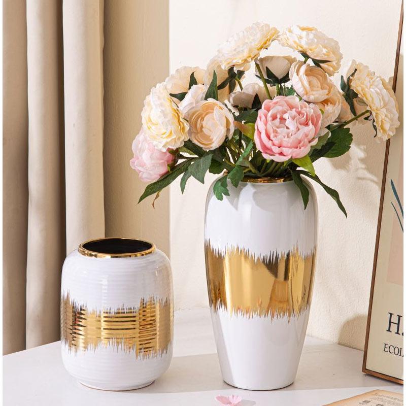 Ceramic Golden Vase Geometric Pattern Porcelain Storage Tank Ginger Jar Ceramic Crafts Ornament Home Decoration Accessories