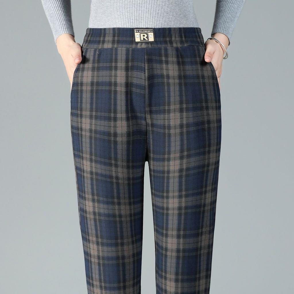 Women's Pants Autumn and Winter Plus Size Artistic Retro Plaid Casual Pants High Waist Women's Loose Pants