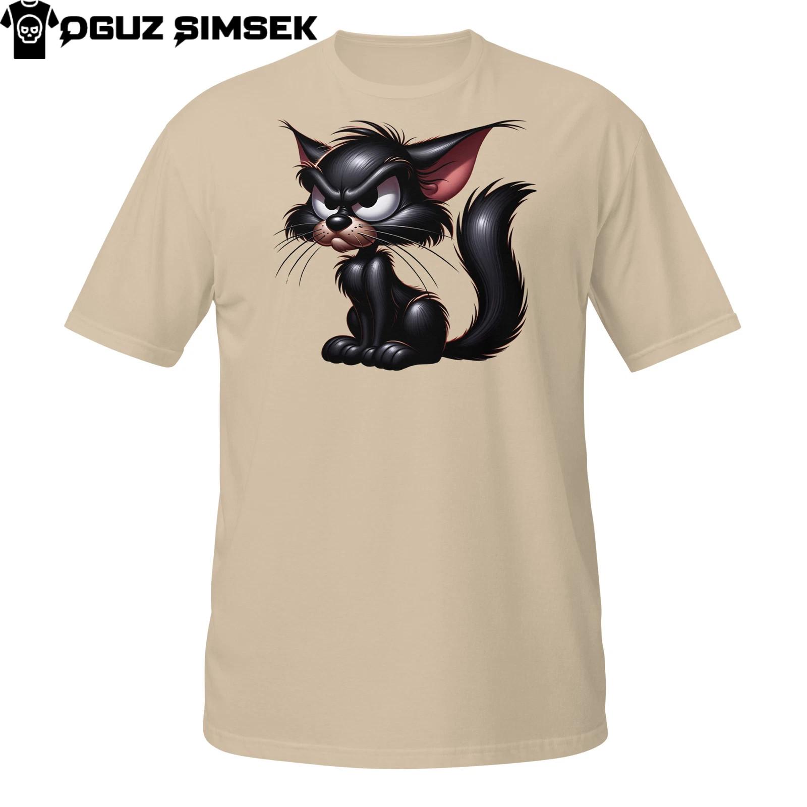Grumpy Black CaT Shirt Mens Womens Tees Top | Moody Cartoon Kitten Tee Unisex T-Shirt Mens Womens Tees Top S