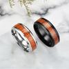 Men 8mm Retro Titamium and Wood Inlay Stainless Wedding Band Hand Accessories