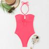 Mode Effen Kleur Halterband Slank Driehoek Bikini Badpak Voor Vakantie