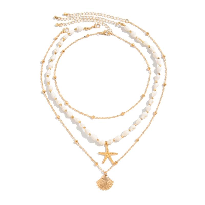 

Adjustable Tassels Designs Starfish Shell Pearls Necklace Set Bohemian Styles Jewelry for Women Beach Vacation