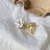 Camellia Temperament No Ear Pierced Ear Clips Pearl Flower Checkerboard Diamond Triangular Ear Clips Niche Earrings Women