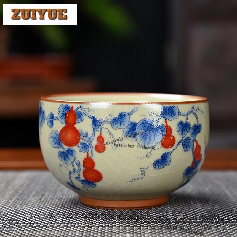 150ml Ru Kiln Cracked Glaze Teacup Aesthetic Tea Bowl Tea Pair Tea-tasting Personal Cup Jianzhan Master Cups Cha Supplies Craft