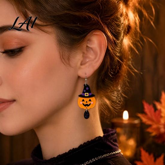 Playful Holiday Accessory Set 1 Pair 2D Acrylic Halloween Dangle Drop Earrings for Women Fun Party Favors Spooky Ghost Cat Pumpkin Earrings Costume