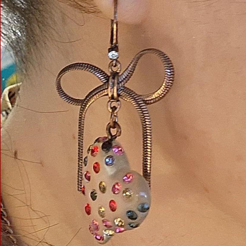 Retro Schmetterling Quaste Knoten übertrieben farbig Diamant besetzt Reisperle Kristall herzförmige Ohrringe