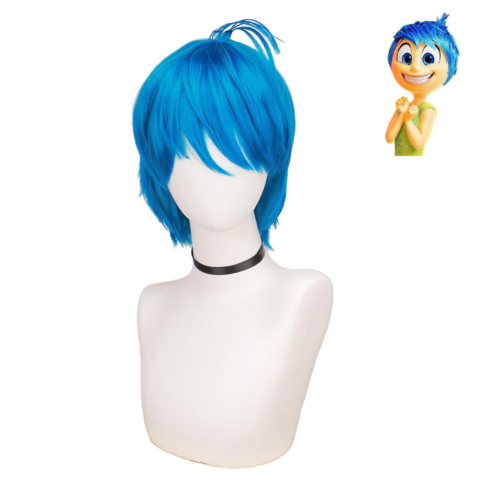 Movie Inside Out  2 Joy Wigs Short Blue Heat Resistant Hair Cosplay Costume Wigs Inside Out Disgust Cosplay Synthetic Wig