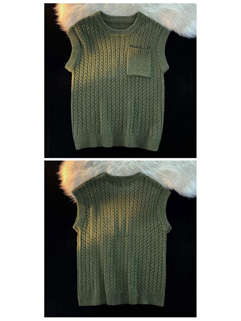 Herren Strick Ärmellose Pullover Weste im koreanischen Stil – Locker, vielseitig, einfarbig für Frühling und Herbst.