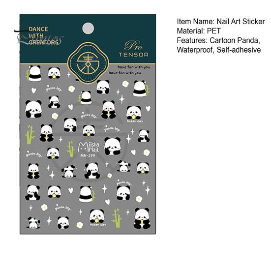 Cartoon Panda Nail Art Sticker 5D Bamboo Letter Waterproof PET Self-adhesive Women Girls Fake Nail Decoration Decal Party Supplies Gift