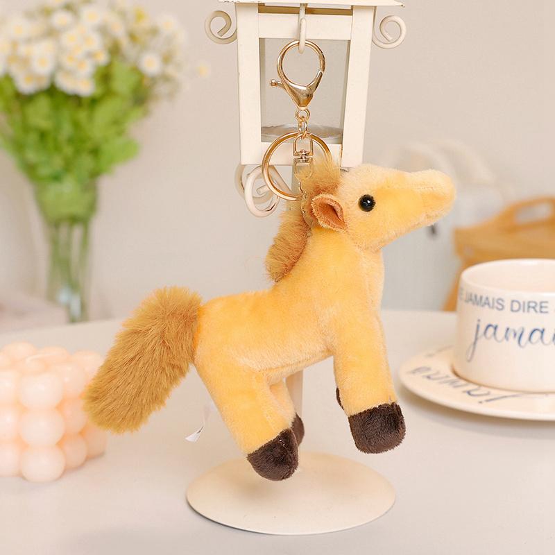 4 Kinds Colors Cute Pony Pendants Plush Toys Soft Stuffed Lifelike Stangding Pose Little Horse Toys Funny Keychain Bags Decor
