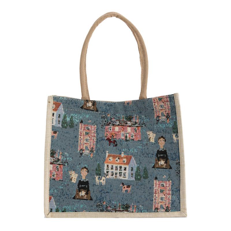 New Printed Large Capacity Fashionable Commuting Women's Bag for College Students In Class One-shoulder Tote Bag Handheld Cotton and Linen Bag Trend