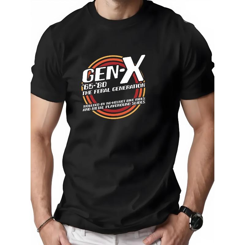 Мужская повседневная футболка с графическим принтом Gen-X - Мягкая, дышащая футболка с круглым вырезом для лета, Повседневная одежда, Летняя одежда | Ретро футболка с принтом | Удобная посадка S разноцветный