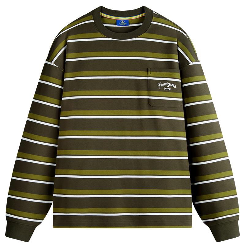 

NVG·YOUNG Men s Striped Cotton Long Sleeve T-shirt M
