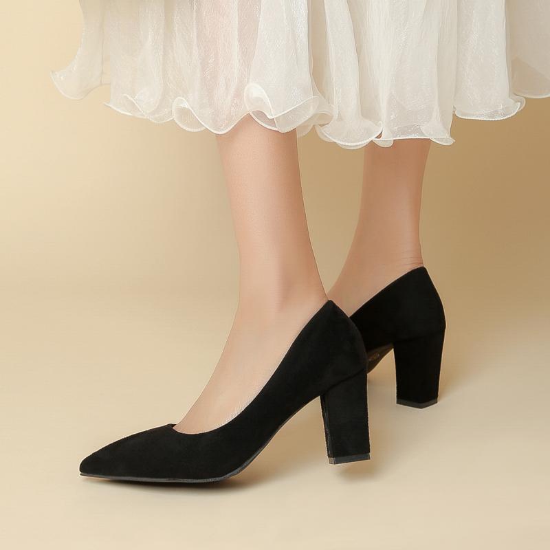 New Fashion Women Pumps Sweet Thick High Heels Female Sexy Office Pointed Toe Dress Work Pump Cute Footwear Zapatos Mujer