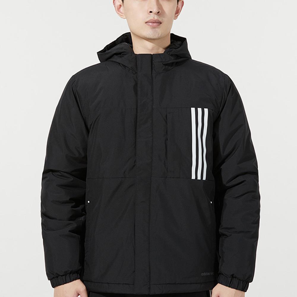 Adidas Neo Striped Print Sports Hooded Cotton Jacket Winter Men Jacket Black H45251