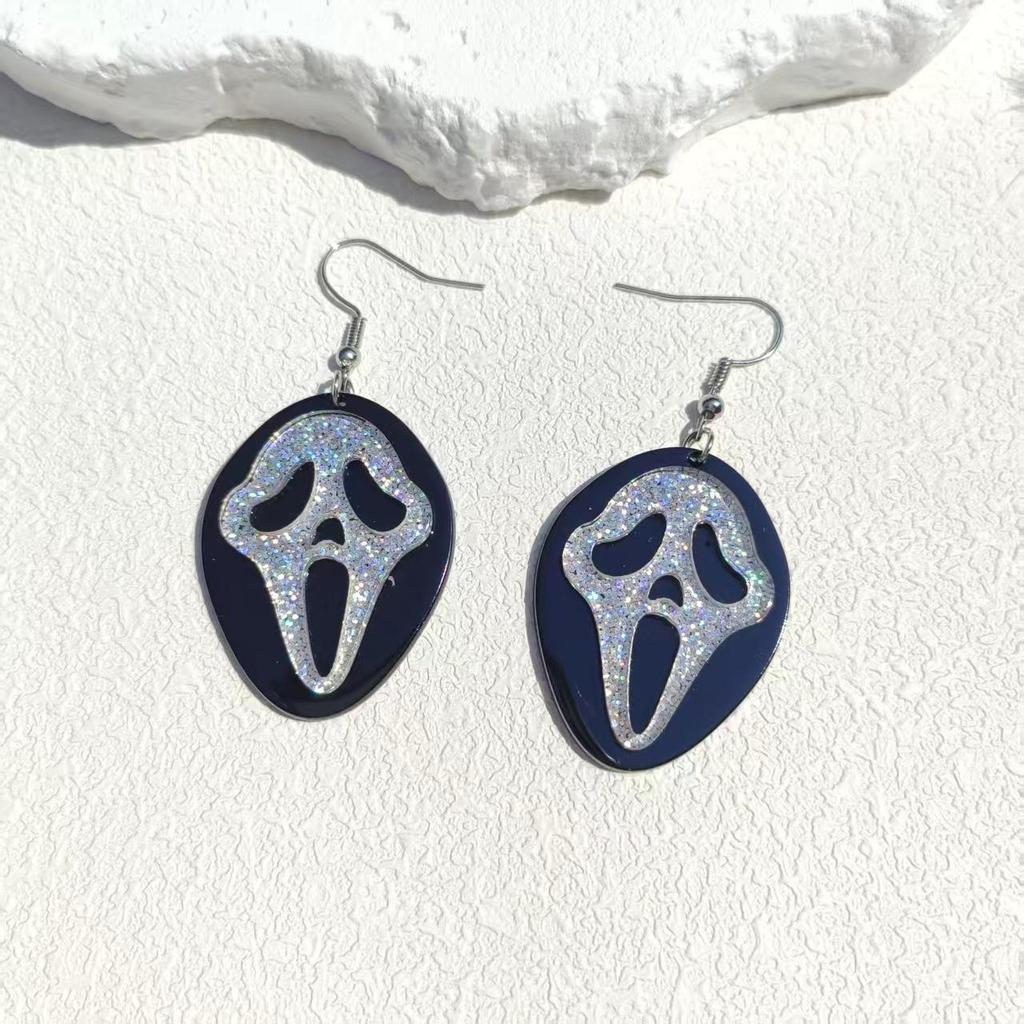 Halloween UFO Ghost Face Pumpkin Head Earrings: Cute, Exaggerated, Scary, Glittery, Bright Earrings for Women