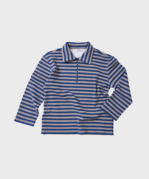 Oul Collar Half Zip Up Flat Love Blue Stripe