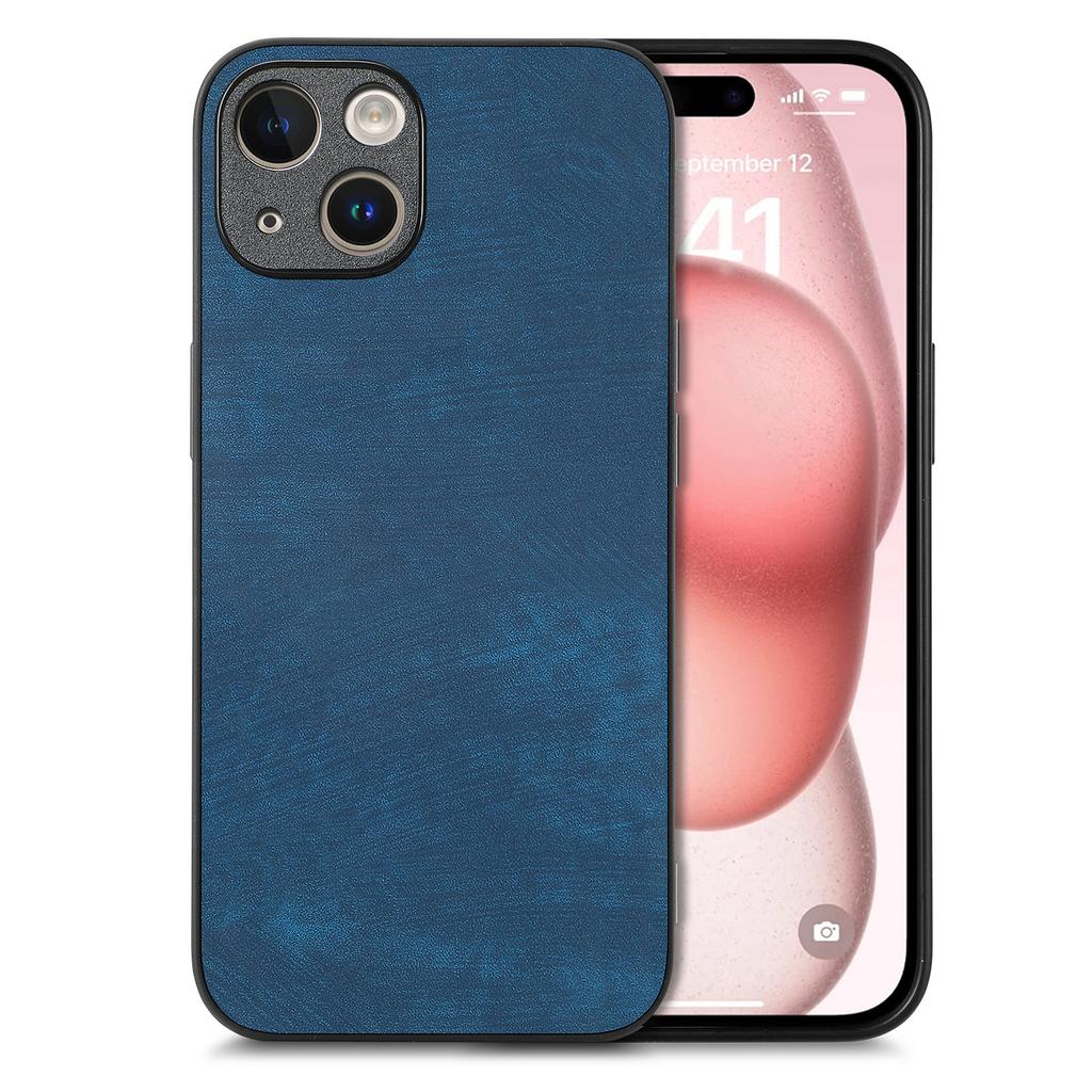 For iPhone 15 Plus Case Shockproof Slim Retro Leather Phone Back Cover