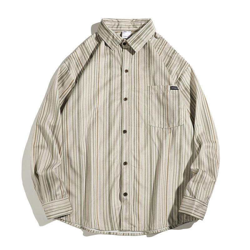 

Новая полосатая рубашка Мужской весенне-осенний наряд Японская ретро свободная рубашка Корейская куртка с длинным рукавом Мужская 3XL