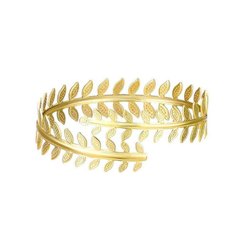 European & American Geometric Wave Cuff Bracelet Set with Metal Leaf and Crescent Design