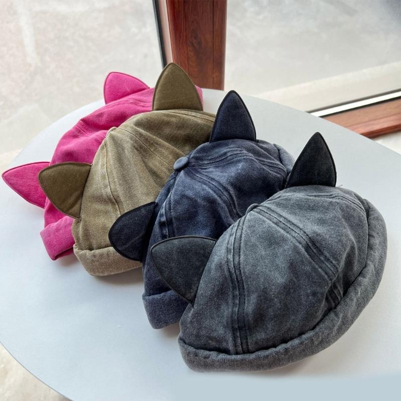 Cat Ear Decor Beanie Hat for Adult Teenagers Portable Beanie Hat Without Brim Spring Summer Anti-UV Hat for Cycling