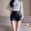 2023 Autumn/Winter Women's High Waist PU Leather A-Line Shorts - Slim Fit, Sexy & Stylish