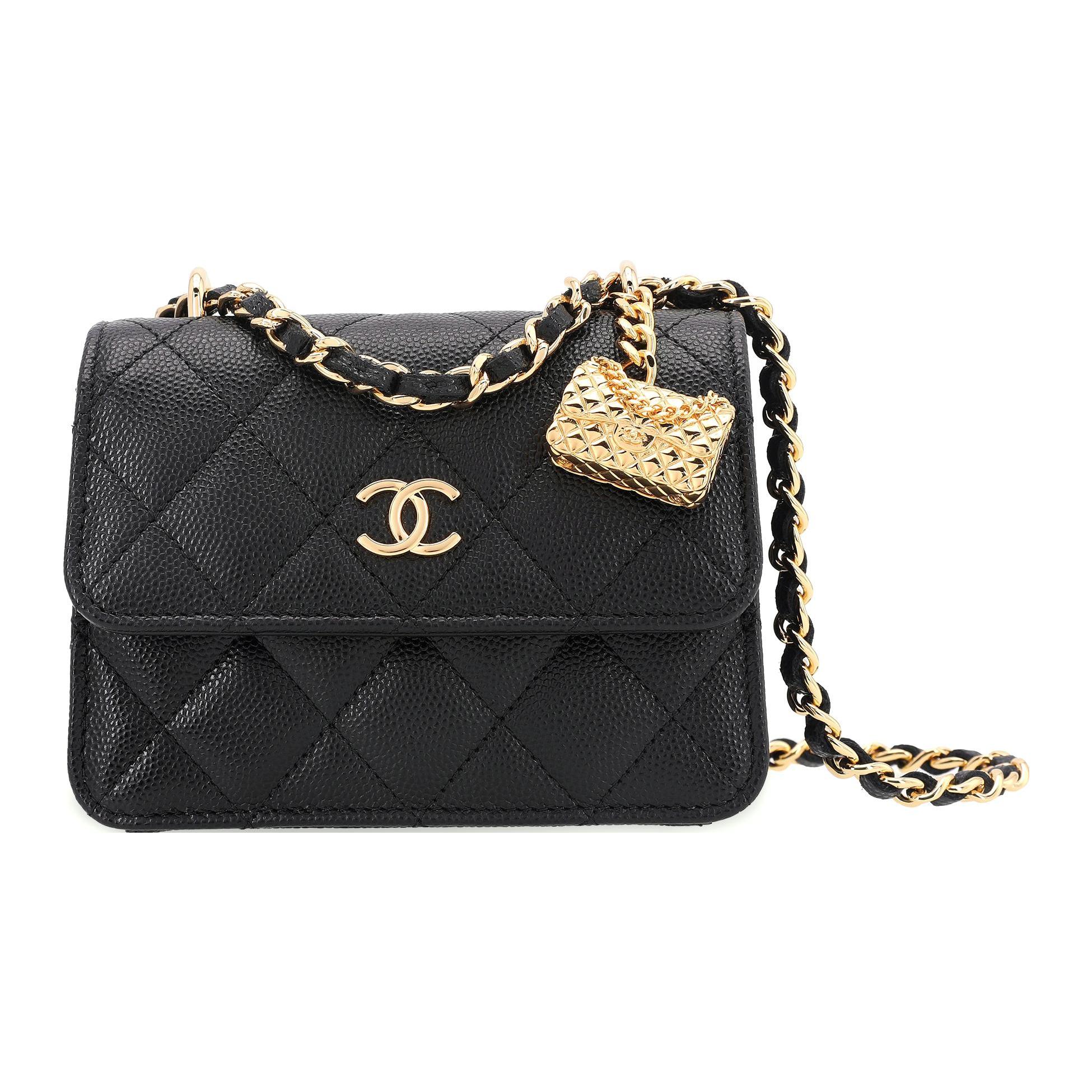 

Chanel Woc 23s Mini Accordion Pendant Diamond-Pattern Leather Chain Grainy Cowhide Material Gold Hardware Crossbody Bag Small Size Women S Style Black Basic+Dust Bag чорний