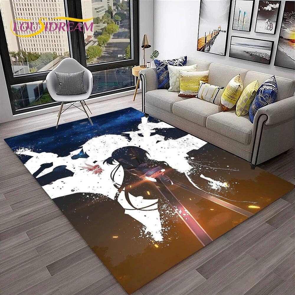SAO Novel Cartoon Sword Art Online Carpet Rug for Home Living Room Bedroom Sofa Doormat Decor,kids Area Rug Non-slip Floor Mat