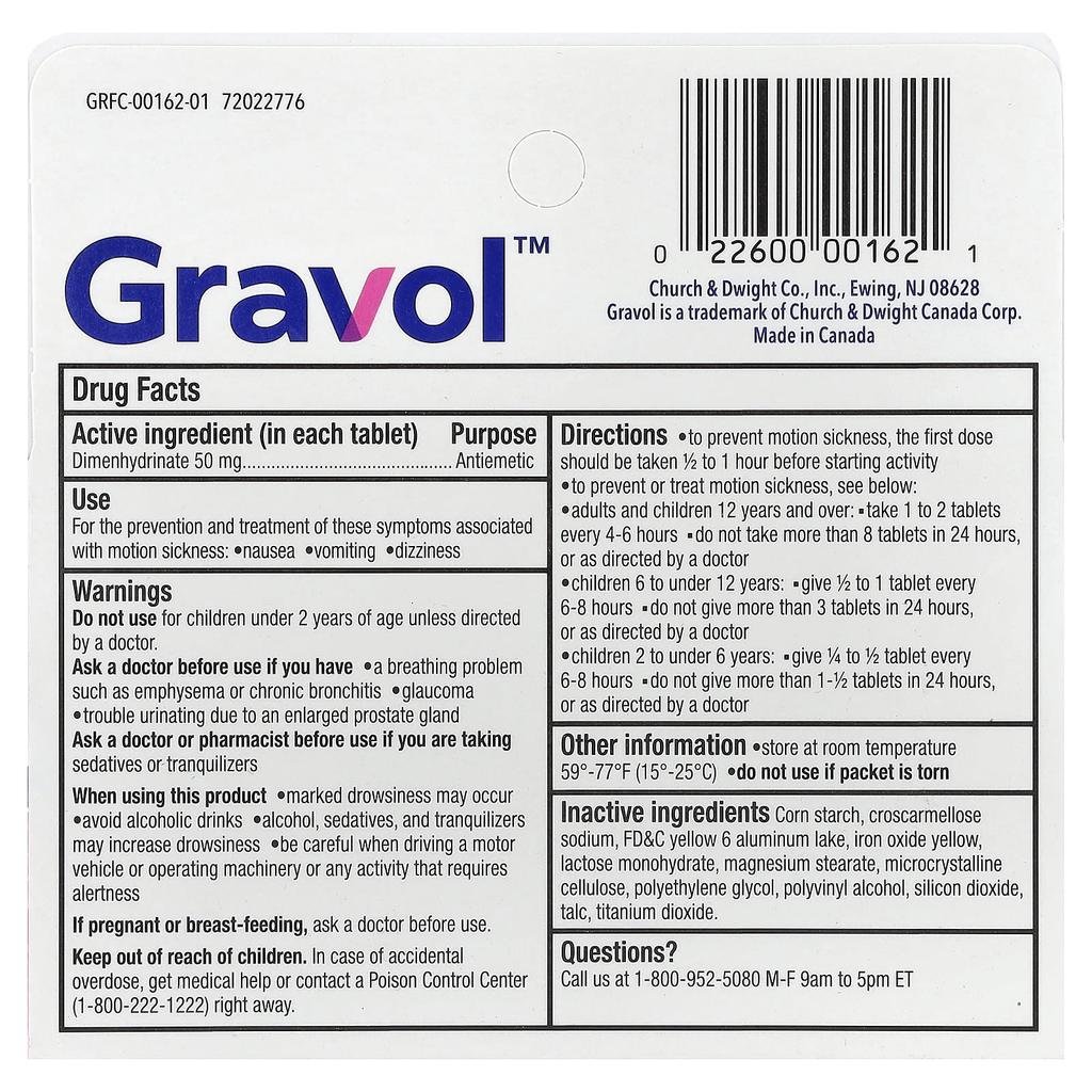Gravol, Motion Sickness Relief, 50mg, Coated Tablets (10 Tablets)
