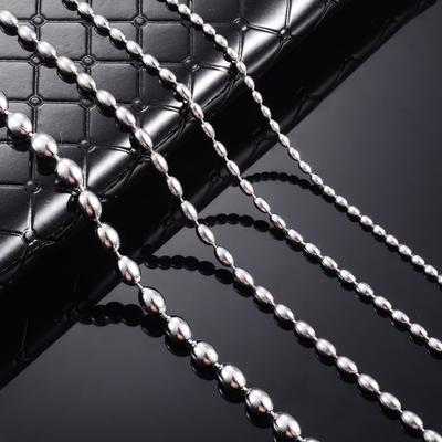 Classic Stainless Steel Oval Beads Link Chain Long Ball Necklace for Women Men Neck Choker Copper Color Metal Jewelry Accessory