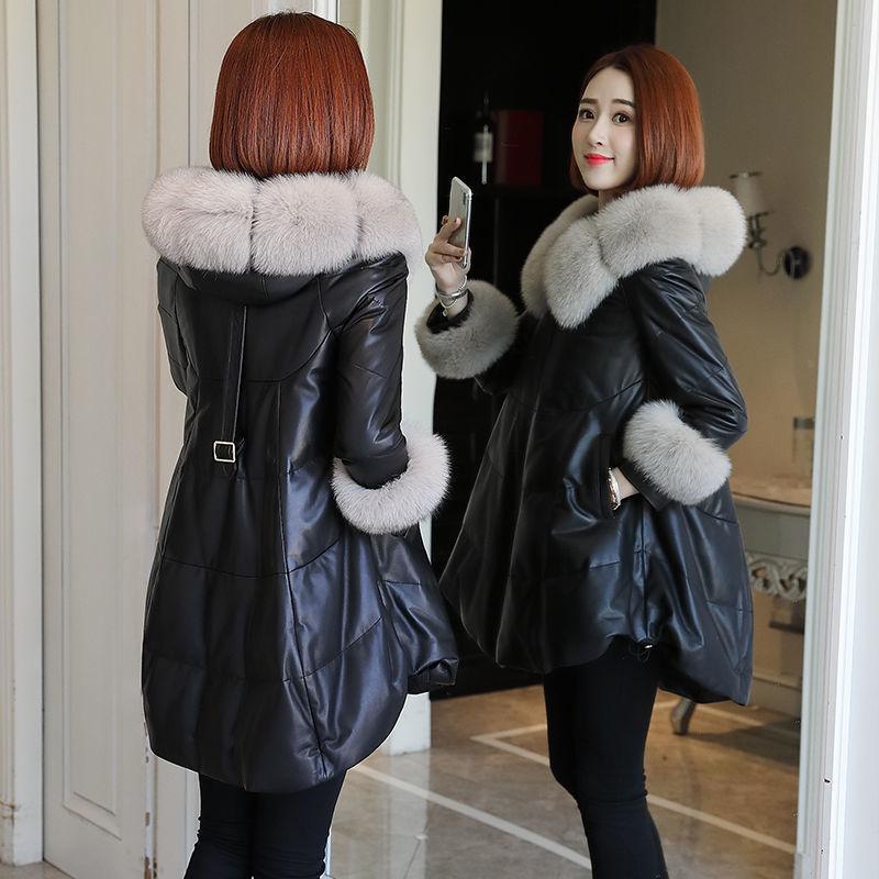 New Leather Down Cotton Clothes Women's Coat Medium and Long Imitation Sheepskin Clothes Women's Loose Thickened Fur