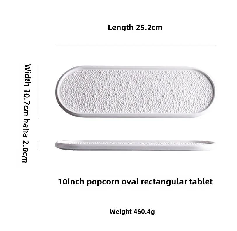 Pure White Bead Dot Texture Ceramic Sushi Plate Oval Dessert Plate Snack Plate Dim Sum Dish Molecular Cuisine Creative Tableware