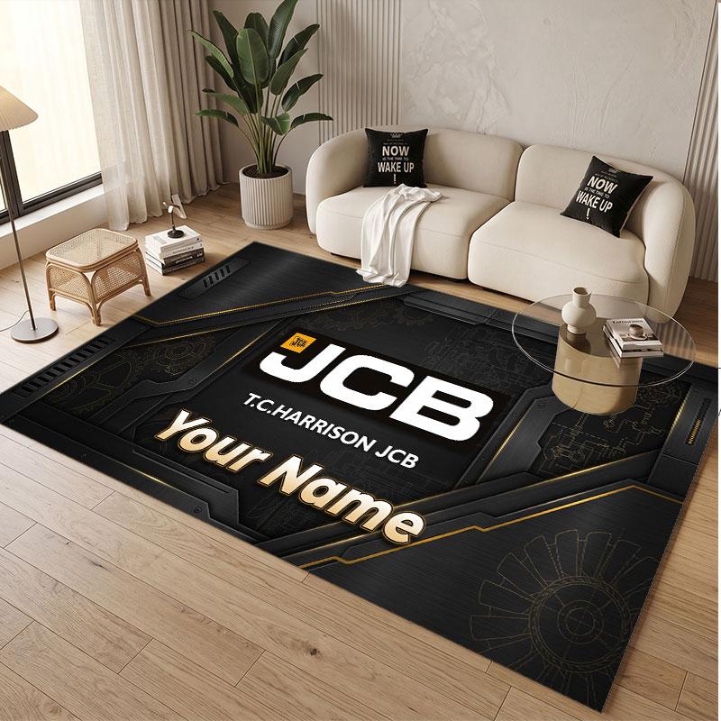 Custom Rug JCB Pattern Print Name Text Soft Non‑Slip Floor Carpet for Home Indoor Decoration