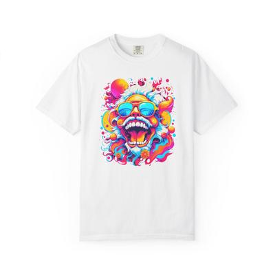 Psychedelic Roaring Skull Sunglasses T-Shirt and Kids Tshirt | Neon Skull Graphic Tee