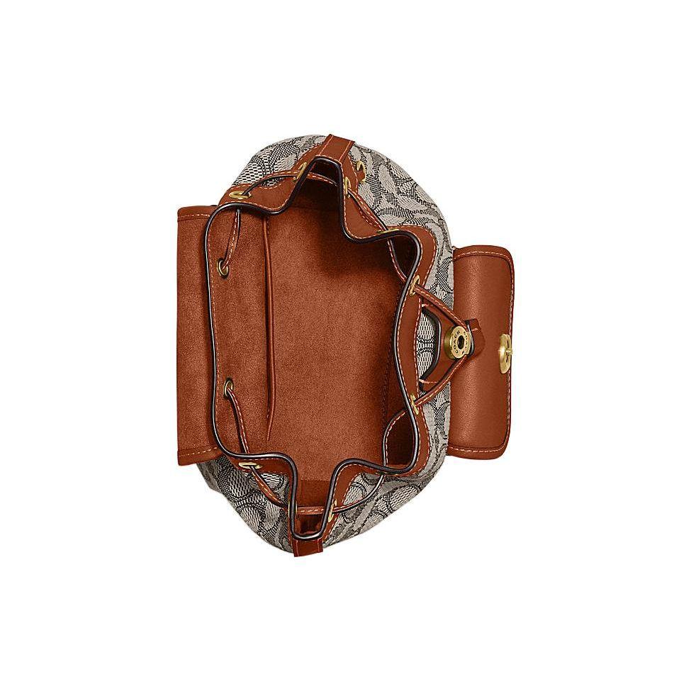 Coach Riya 21 Klassischer Monogramm-Rucksack mit Kordelzugverschluss, aus Stoff und Leder, mittelgroß, Damenrucksack, Braun CH591-B4TA7