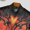 INCERUN Men Long Sleeve Mesh Sheer See Through Print Party Fitted T-shirts Tops