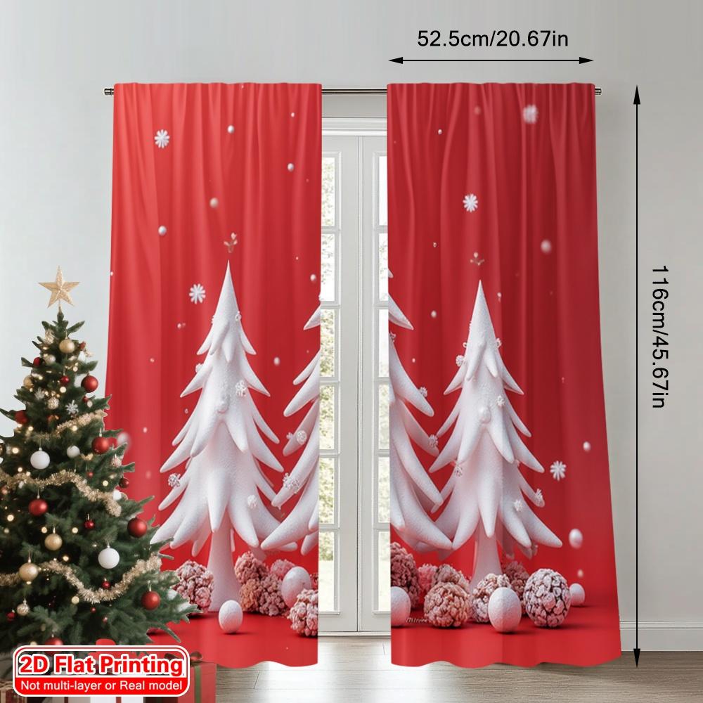 2pcs 2D Flat Printing Merry Christmas Window Drapes Winter Snowscape Trees Holiday Polyester Without Electricity Birthday Party