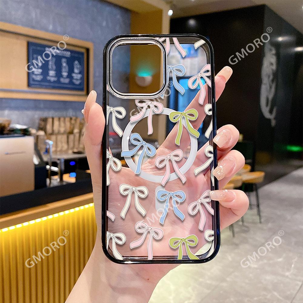 Hot-selling Korean color bow in European station iPhone16 transparent mobile phone case Apple 17 acrylic protective case