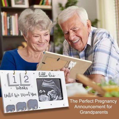 Baby Sonogram Picture Frame Wooden Ultrasound Photo Frame with Countdown Weeks Pregnancy Milestone Tracker Frame Gender Reveal Gift for Pregnant Women